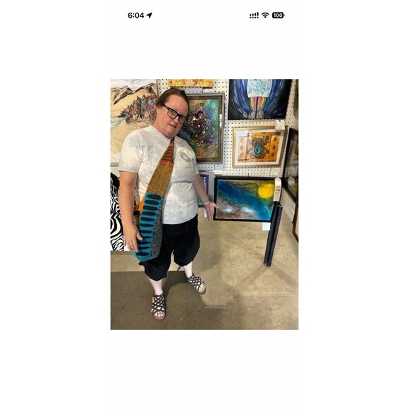 Original Art 14x11 Paper Vibrant Abstract Expressionist Painting Silver waves - Picture 10 of 10